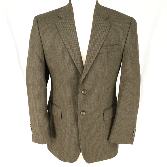 Lauren Ralph Lauren Sport Coat Mens 40R Brown Wool Jacket Houndstooth Plaid FLAW - Picture 1 of 16